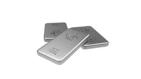 3D animation of rotation of silver bars on a white. Alpha channel. 4K Stock Footage 134475663