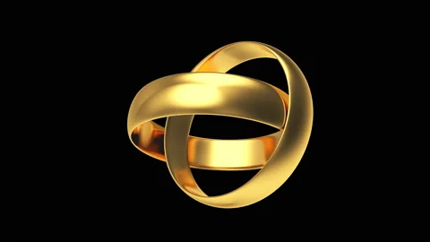 3D animation of rotation of two gold rings on black. Alpha channel. 4K Stock Footage 136894673