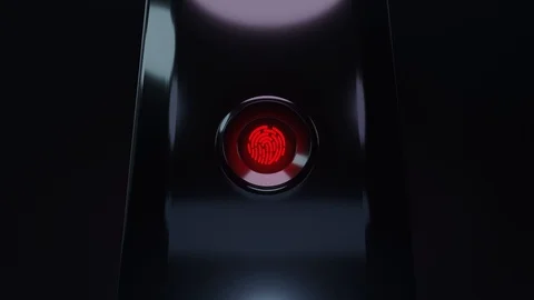 3D animation of a round touch red fingerprint scanner Video stock 128300403