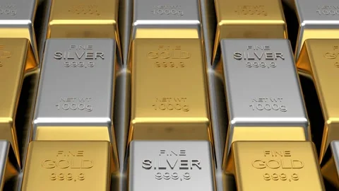 3D animation of rows of gold and silver bars in 4K. Stock Footage 236917720