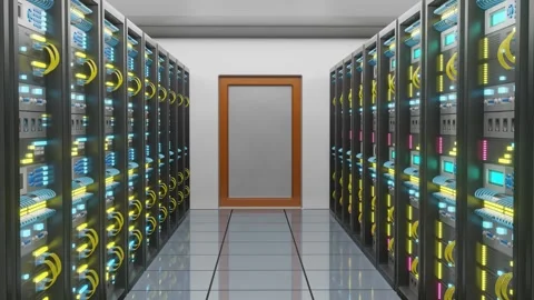 3d animation Rows of servers glow with vibrant lights. Network and Data cen.. 库存影片 337526744