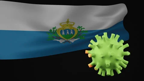 3D animation of San marino flag waving in the disappearance of the covid virus Stock Footage 176424587
