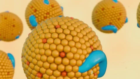 3d animation of scattered chylomicron structures floating around Video stock 299865257
