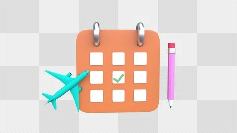 3d animation scheduling a travel plan, with a calendar, checkmark, airplane.. Stock Footage 308382831