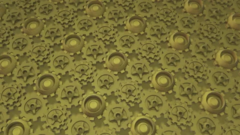 3D animation of a seamless contour background of sunny bright yellow gears, rota Stock Footage 151067951
