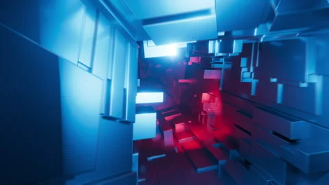 3d animation. Seamless loop of flying inside a geometric tunnel Stock Footage 319401901