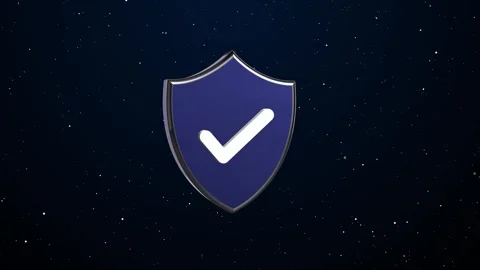 3D animation security protection shild with a check mark on dark blue backg.. Stock Footage 306638680