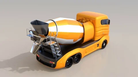 3D animation of self-driving electric concrete mixer truck Stock Footage 75736531