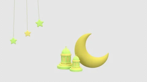 3d animation serene Islamic inspired night scene with hanging stars, cresce.. Stock Footage 308242745