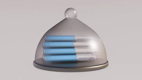 A 3d animation of serving platter, stacked blue GLP-1 injection pens Stock Footage 336934907