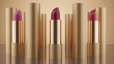 3d animation of a set of lipsticks in a circle. Fashion cosmetics. Makeup design Stock Footage 194946897