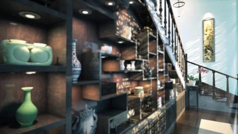3d animation of shelf showcasing east crafts Video stock 73536552