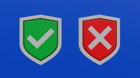 3D animation of Shield with accept and decline icon on blue screen,Seamless loop Stock Footage 224909646