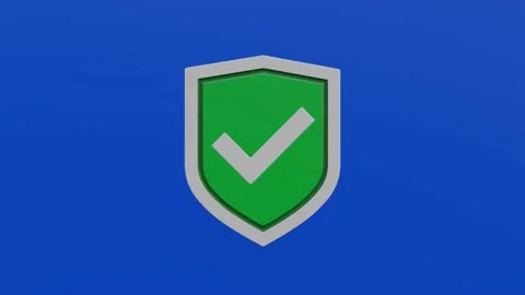 3D animation of Shield with accept icon on blue screen, Seamless loop Stock Footage 224909647