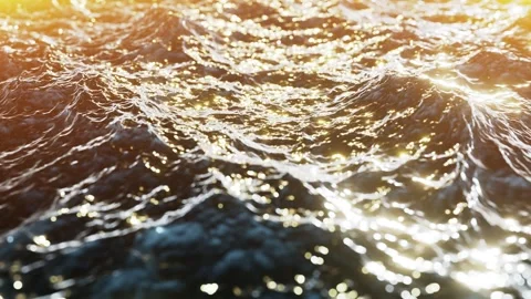 3D animation of the shining slow waving ocean waters at dawn Stock Footage 274351068