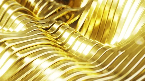 3D Animation shiny gold strings waves metal string Luxury precious material line Stock Footage 282866570