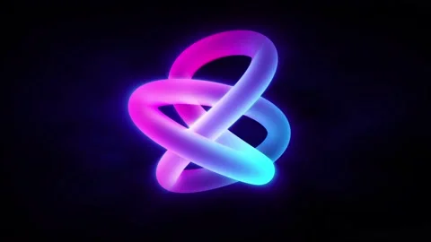 3D animation shiny neon regular geometry knot form rotating in space. Vidéo 149732853