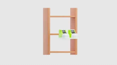 3D animation of shoe rack display with colorful sneakers Stock Footage 332029838