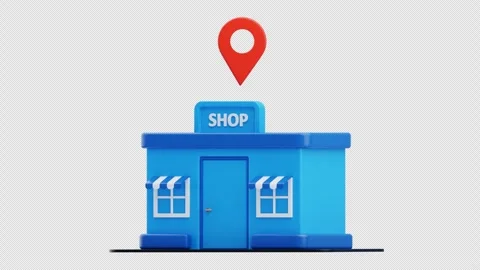 3d animation of shop building with location marker Stock Footage 317596392