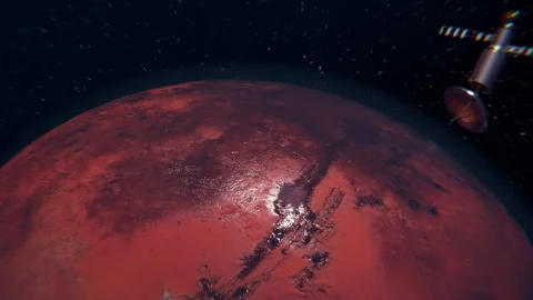 3D animation showcases Mars and an artificial satellite orbiting the red pl.. 動画素材 270512914