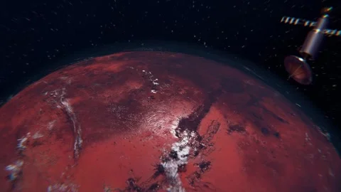 3D animation showcases Mars and an artificial satellite orbiting the red pl.. 動画素材 270512932