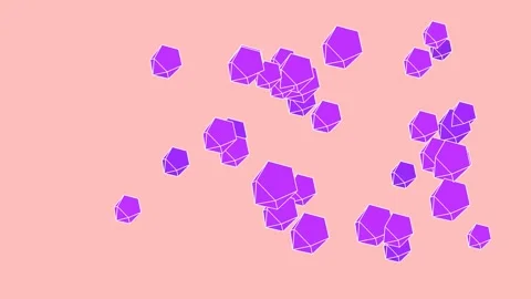 3D animation showcasing a collection of violet-colored geometric Vídeo Stock 338206749