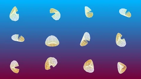 3D animation showcasing a grid of translucent, golden-hued 動画素材 338206715