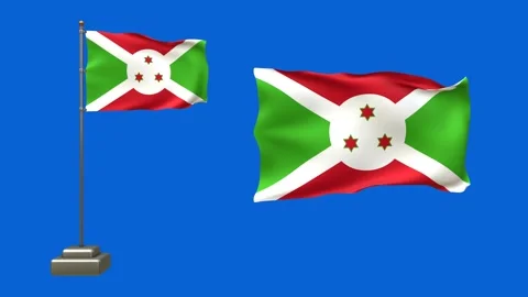 3D animation showcasing two Burundi flags on a blue background. One flag fl.. Video stock 320353627