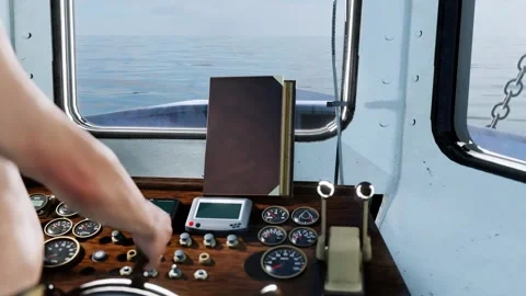 3D animation showing an old book placed inside the cockpit of a fishing boat Stock Footage 306373648
