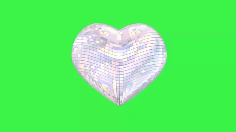 3d animation of a silver disco heart isolated on a green background. Stock Footage 302155862
