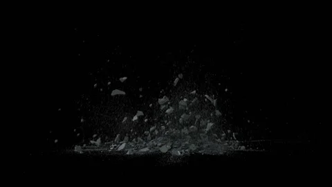 3D animation of simulation of explosion in ground, fragments and dust flying out Stock Footage 142647186