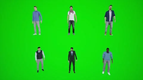 3D animation of six men standing at a bus stop from a frontal angle Video stock 252661845