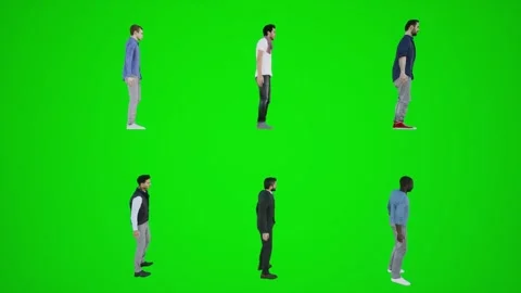 3D animation of six men standing at a bus stop from a side angle Stock-Footage 252661850