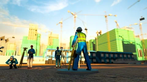 3D Animation of a Skilled Worker Conducting Measurements at a Construction S Stock Footage 333394711