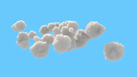 3d animation of small, funny clouds in the sky on a blue background. Video stock 156814352