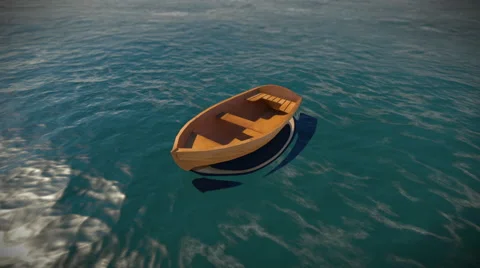 3D. Animation of a small vessel wooden on water, and Archimedes' principle Stock Footage