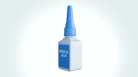 A 3D animation of a small, white plastic bottle labeled "MEDICAL GLUE" Stock Footage 317455448