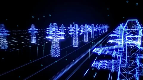 3D Animation of Smart Power Grid with High Voltage Energy and Digital. Stock Footage 313276010