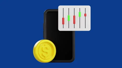 3D Animation of Smartphone with Candlestick Chart and Coin, Green Screen Stock Footage 312062850