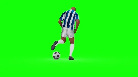 3D Animation of Soccer Player Kicking Classic Football on Green Screen Vídeos de archivo 335800724