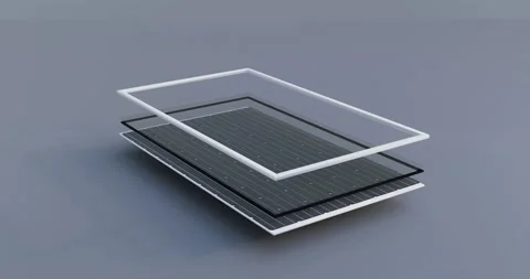 3d animation of solar battery assembly. Frame, silicon elements, stand, fast Stock Footage 171758144