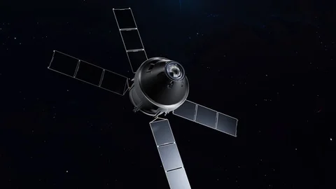 3d animation of a space station in space, with solar panels Video stock 128444479