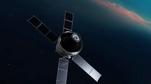 3d animation of a space station in space, with solar panels Stock Footage 128565090