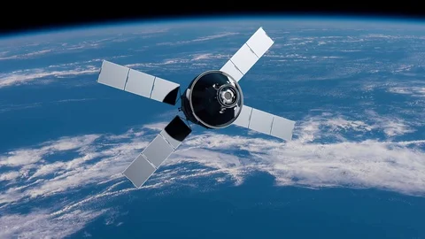 3d animation of a space station in space, with solar panels Stock Footage 128582638
