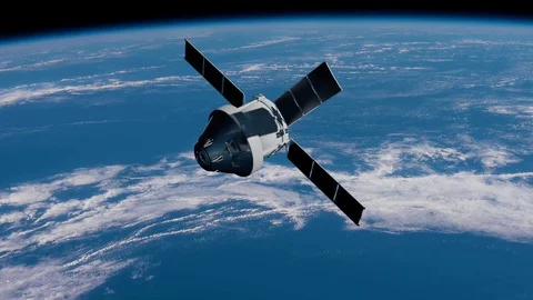 3d animation of a space station in space, with solar panels Stock Footage 128582675