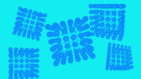3D animation of spinning blue cube structures on cyan background Stock Footage 345548863