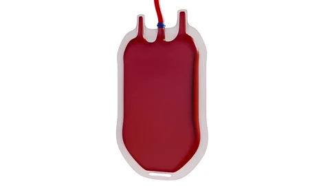 3d animation of spinning filled IV blood bag in the white background Stock Footage 338046078