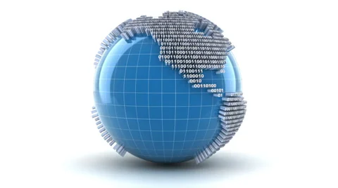 3d animation of a spinning globe with binary code, looped with matte Stock Footage 35216830