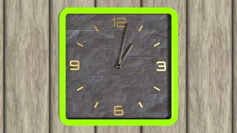 3d animation of square shape clock on the wall. Seamless pattern of time moving. Stock Footage 111790660