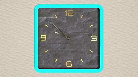 3d animation of square shape clock on the wall. Seamless pattern of time moving. Stock Footage 111790863